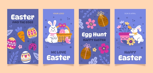 Flat instagram stories collection for easter holiday celebration