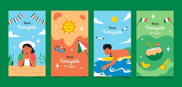 Flat instagram stories collection for ferragosto celebration