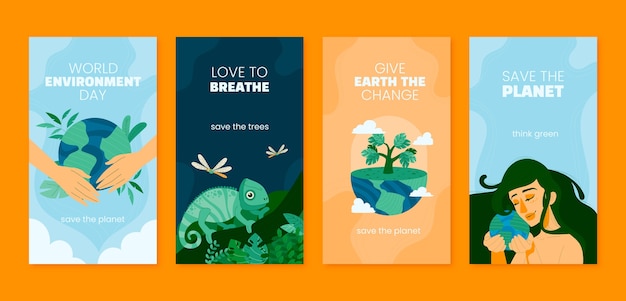 無料ベクター 世界環境デーのお祝いのためのフラットなinstagramストーリーコレクション