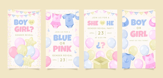 Free vector flat instagram stories collection for gender reveal party