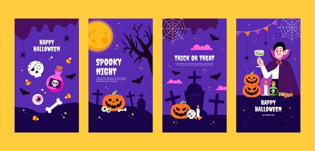 Flat instagram stories collection for halloween celebration