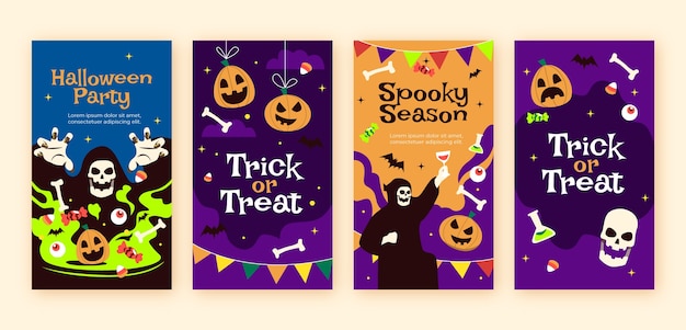 Vettore gratuito collezione di storie flat su instagram per la celebrazione di halloween