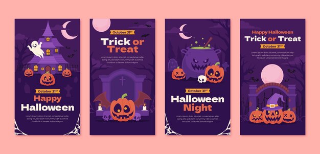Flat instagram stories collection for halloween celebration