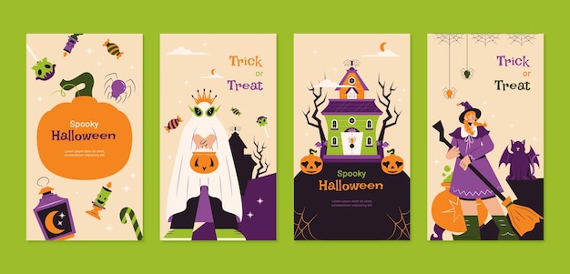 Free vector flat instagram stories collection for halloween season celebration
