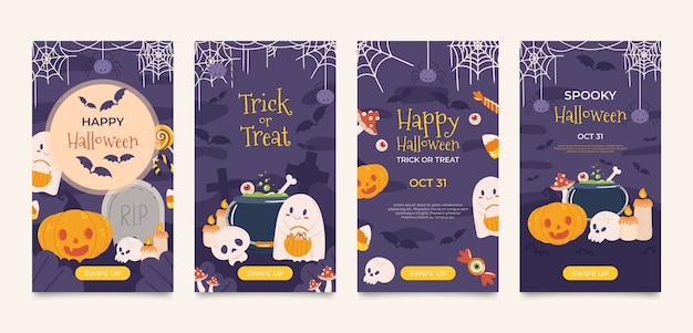 Vettore gratuito collezione di storie di instagram piatte per la stagione di halloween