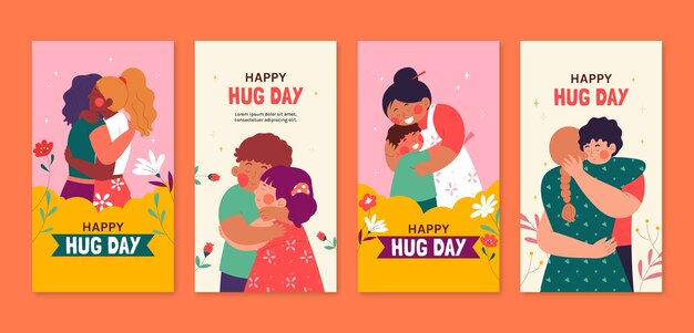 Flat instagram stories collection for hug day celebration