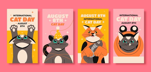 flat instagram stories collection for international cat day celebration