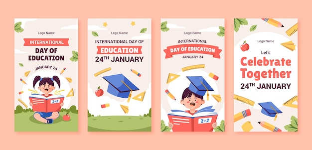 Flat instagram stories collection for international day of education