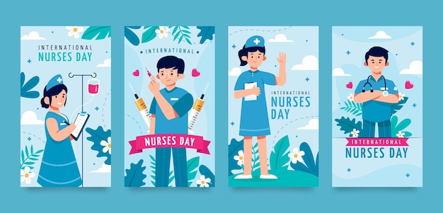 Free Vector flat instagram stories collection for international nurses day celebration