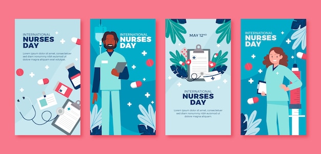 国際看護師の日のお祝いのためのフラットなinstagramストーリーコレクション