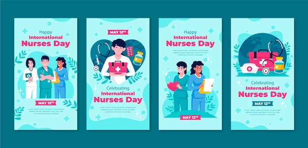 Free vector flat instagram stories collection for international nurses day celebration