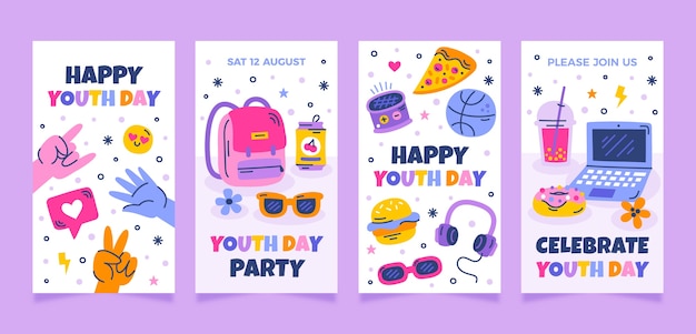 Flat instagram stories collection for international youth day celebration
