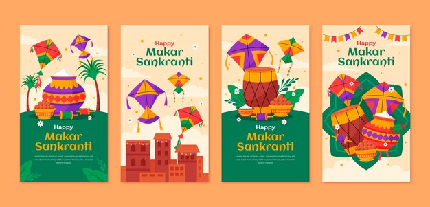 Flat instagram stories collection for makar sankranti festival celebration