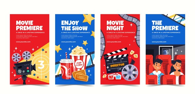 Flat instagram stories collection for movie premiere event