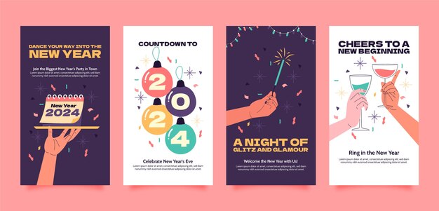 flat instagram stories collection for new year celebration