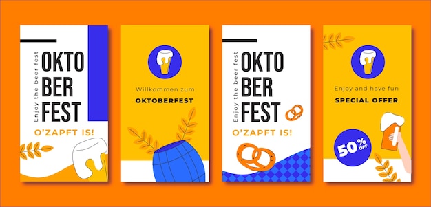 Коллекция плоских историй instagram для фестиваля октоберфест