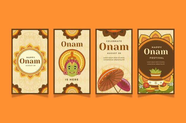 Flat instagram stories collection for onam celebration