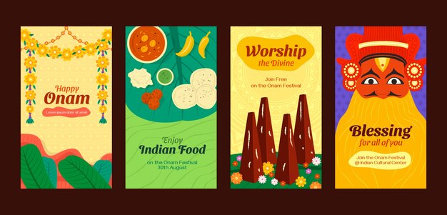 Flat instagram stories collection for onam celebration