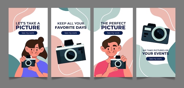 Flat Instagram Stories Collection for Photographer Career – Free Vector Download