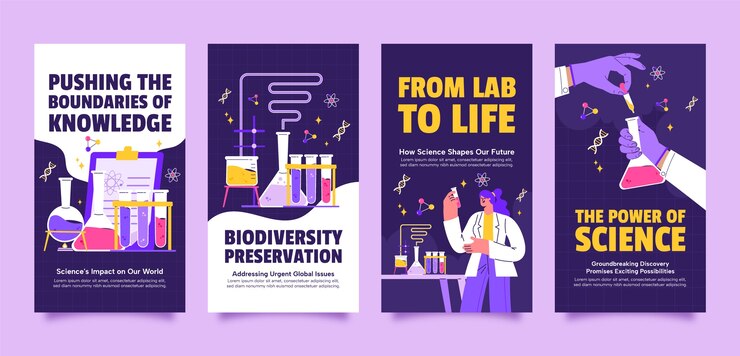 Free Vector flat instagram stories collection for science and experiments