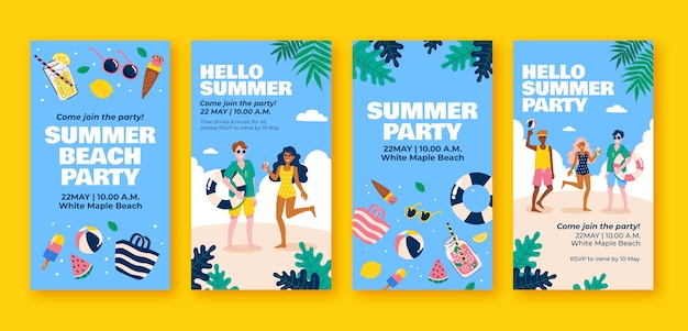 Flat instagram stories collection for summer season celebration