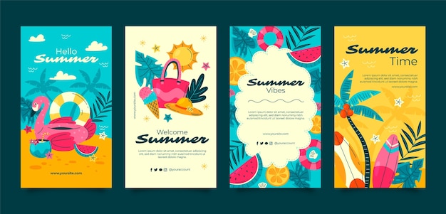 Flat instagram stories collection for summer season