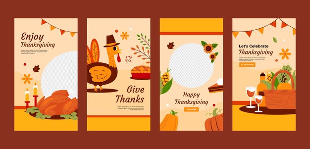 Flat instagram stories collection for thanksgiving celebration