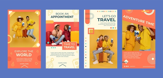 Free vector flat instagram stories collection for travel agency