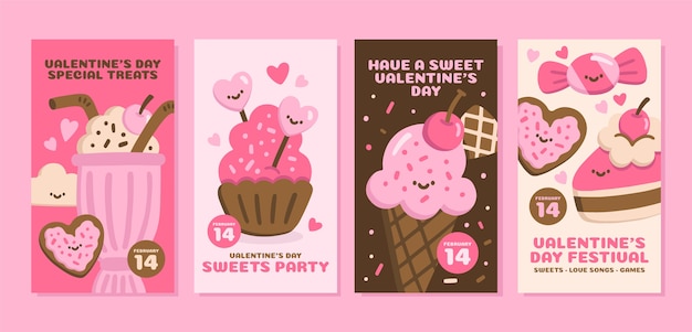 Free vector flat instagram stories collection for valentine's day holiday