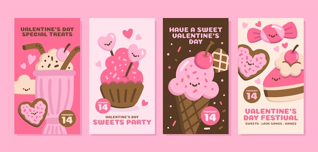 Flat instagram stories collection for valentine's day holiday