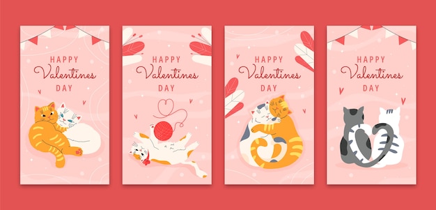 Free vector flat instagram stories collection for valentines day celebration