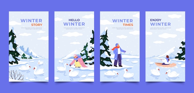 Free Vector flat instagram stories collection for winter season