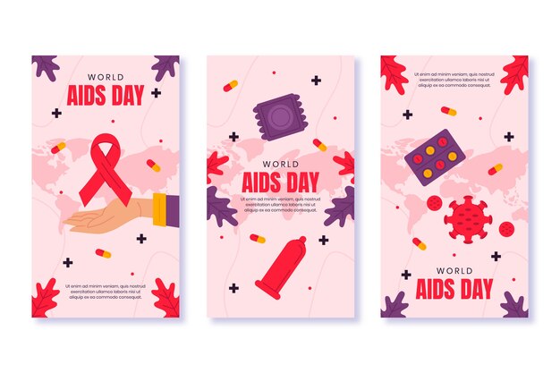 세계 에이즈의 날 인식을 위한 플랫 인스타그램 스토리 컬렉션