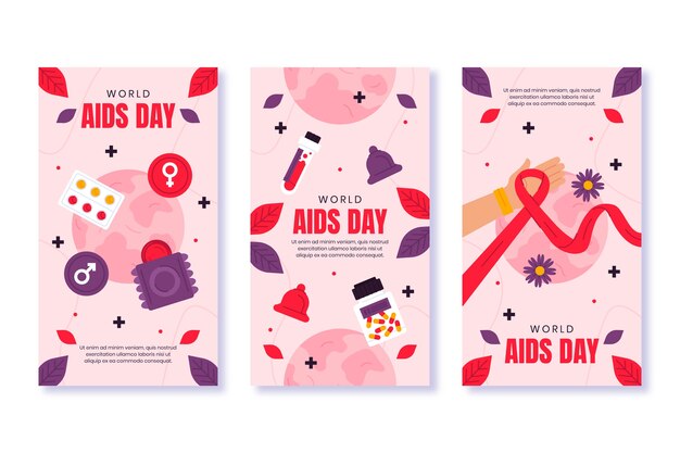 世界エイズデーの啓発のためのフラットなインスタグラムストーリーコレクション