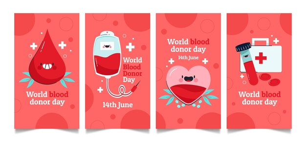 Flat instagram stories collection for world blood donor day