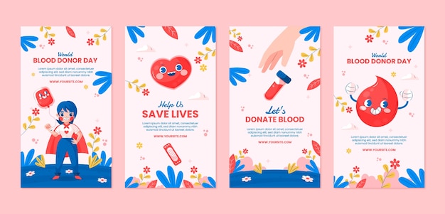 Flat instagram stories collection for world blood donor day