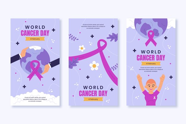 Raccolta di storie di instagram piatte per la consapevolezza della giornata mondiale del cancro