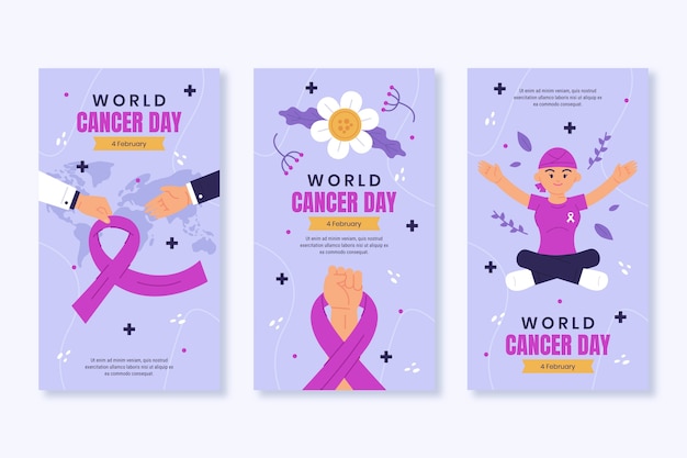 Free vector flat instagram stories collection for world cancer day awareness