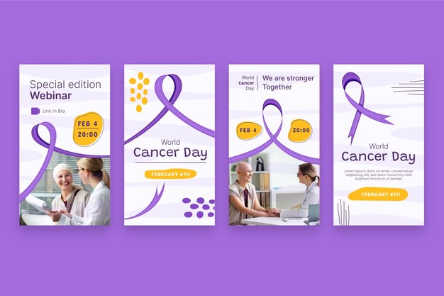 Flat instagram stories collection for world cancer day awareness