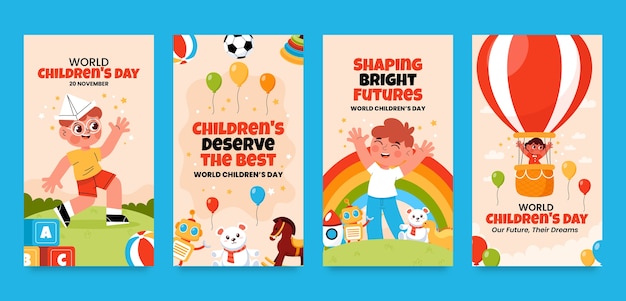 Коллекция плоских историй из instagram для празднования Всемирного дня защиты детей
