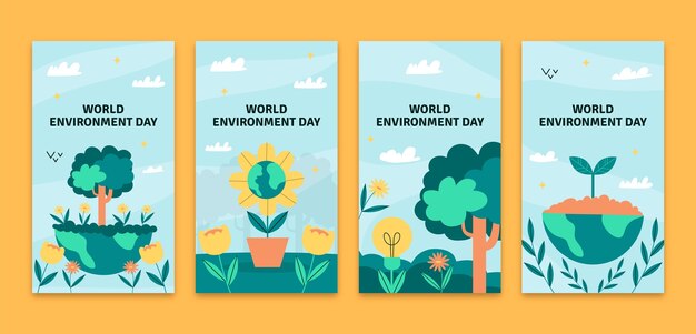 Free vector flat instagram stories collection for world environment day celebration