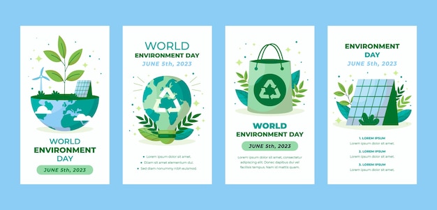 Vettore gratuito raccolta di storie di instagram piatte per la celebrazione della giornata mondiale dell'ambiente