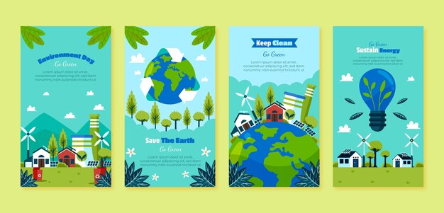 Flat instagram stories collection for world environment day celebration