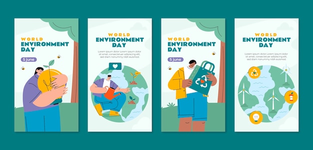 Flat instagram stories collection for world environment day celebration