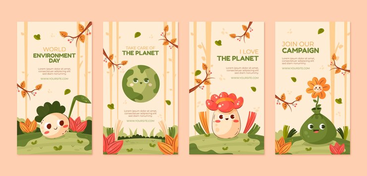 Free Vector flat instagram stories collection for world environment day celebration