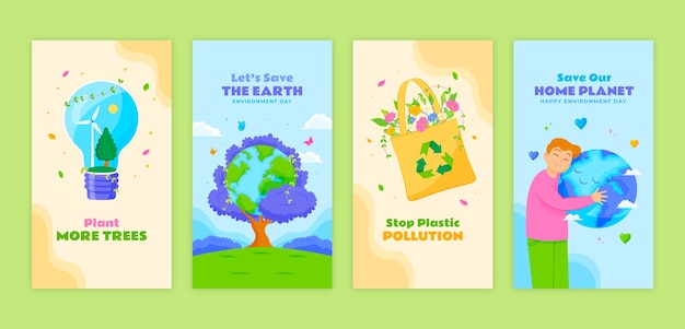 Free vector flat instagram stories collection for world environment day celebration