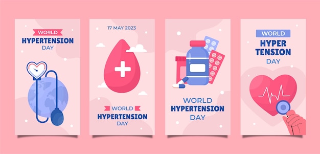 Free vector flat instagram stories collection for world hypertension day awareness