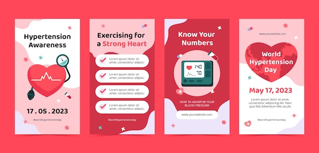 世界高血圧デーの認識のためのフラットなinstagramストーリーコレクション