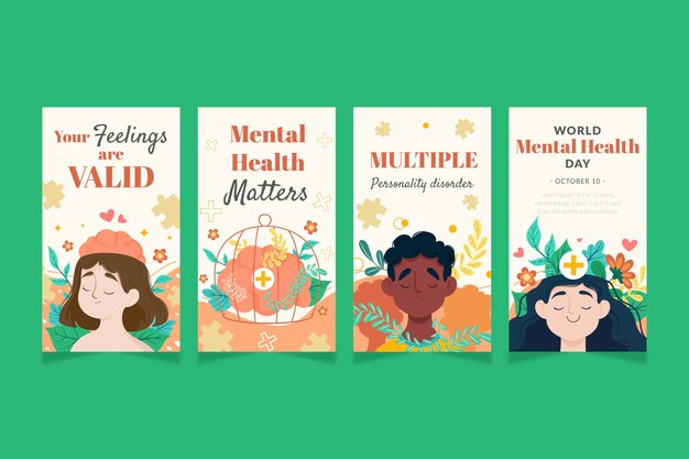 Flat instagram stories collection for world mental health day