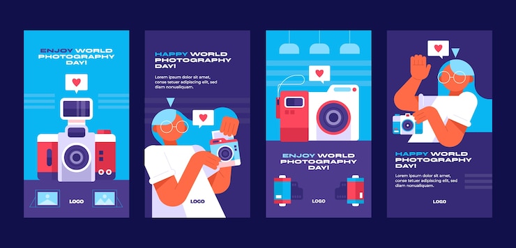 Free Vector flat instagram stories collection for world photography day celebration